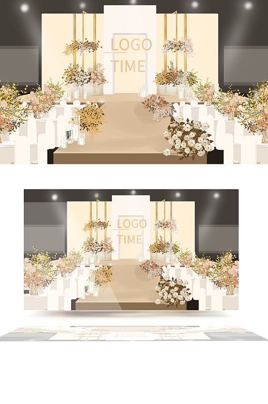 香槟色婚礼效果图简约大气奶茶色舞台浪漫-众图网