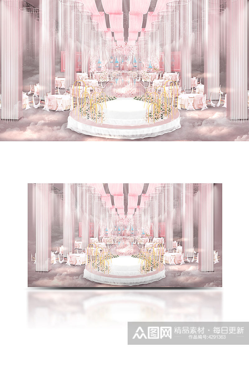 原创粉色梦幻童话城堡婚礼仪式区效果图舞台素材
