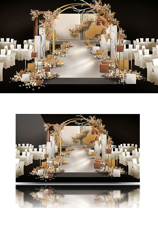 泰式婚礼手绘效果图浪漫温馨舞台大气-众图网