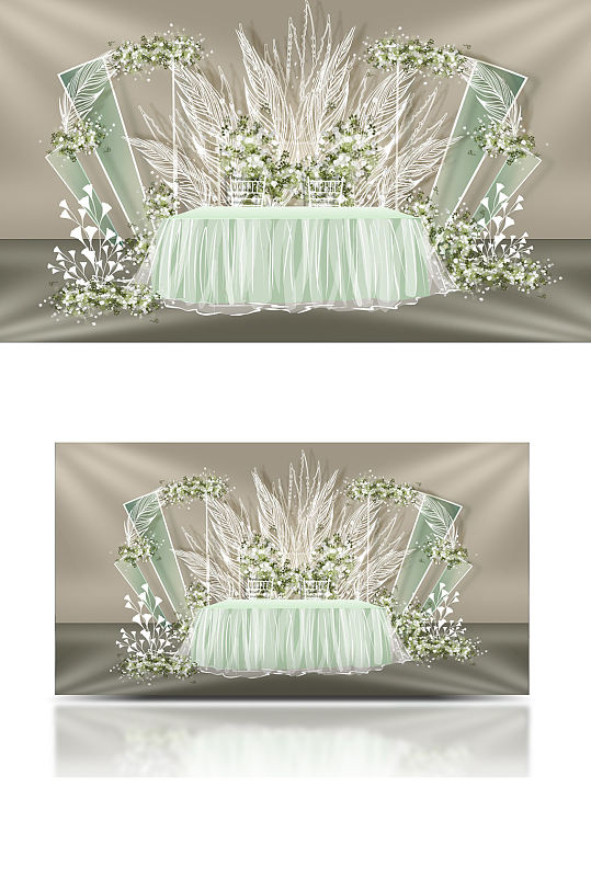 清新白绿色婚礼签到区效果图清新合影-众图网