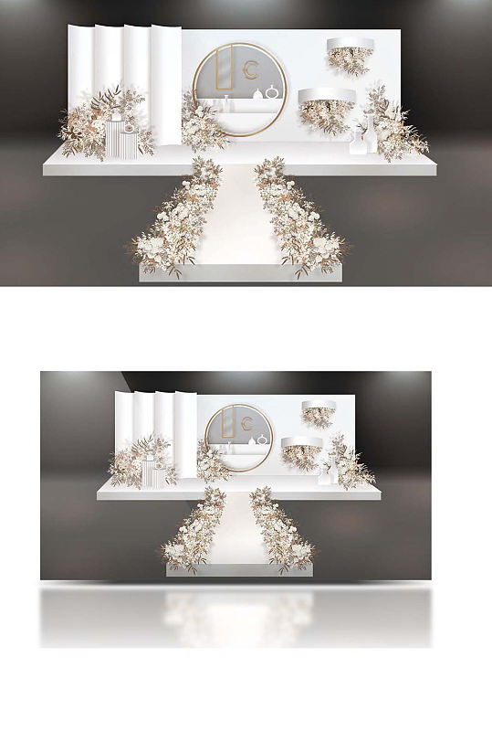 白色香槟花艺婚礼效果图金属圆环花环舞台-众图网