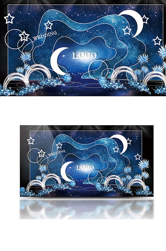 蓝色星空婚礼效果图梦幻浪漫唯美背景板合影-众图网