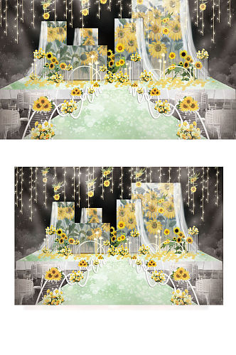森系向日葵黄色婚礼舞台工装效果图温馨