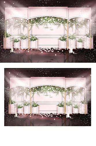 粉色婚礼合影区效果图浪漫温馨迎宾背景板