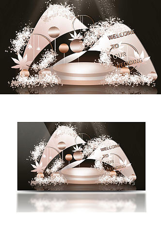 粉色户外舞台效果图温馨浪漫香槟背景板