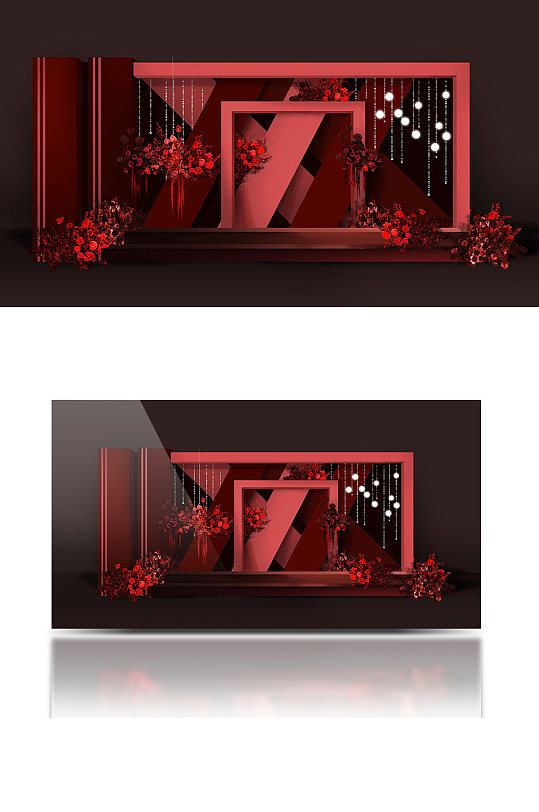 红色婚礼迎宾区效果图背景板合影浪漫大气-众图网