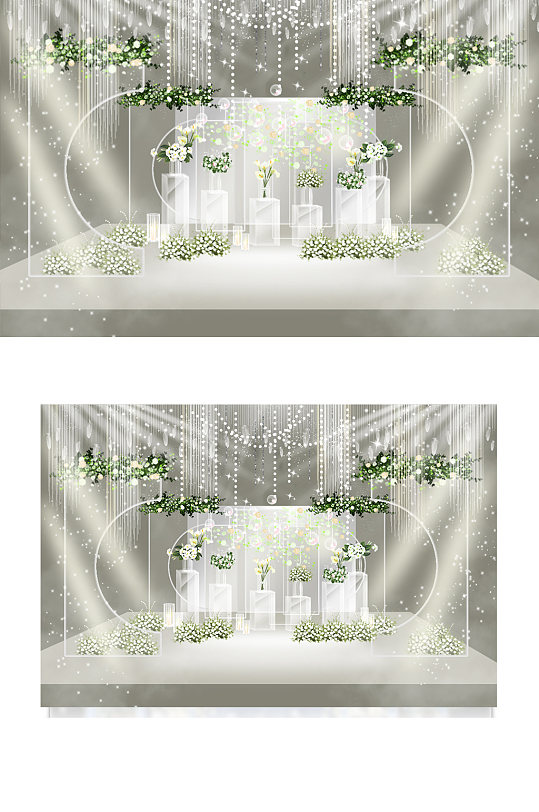 白绿小清新玻璃高级灰婚礼效果图迎宾区舞台