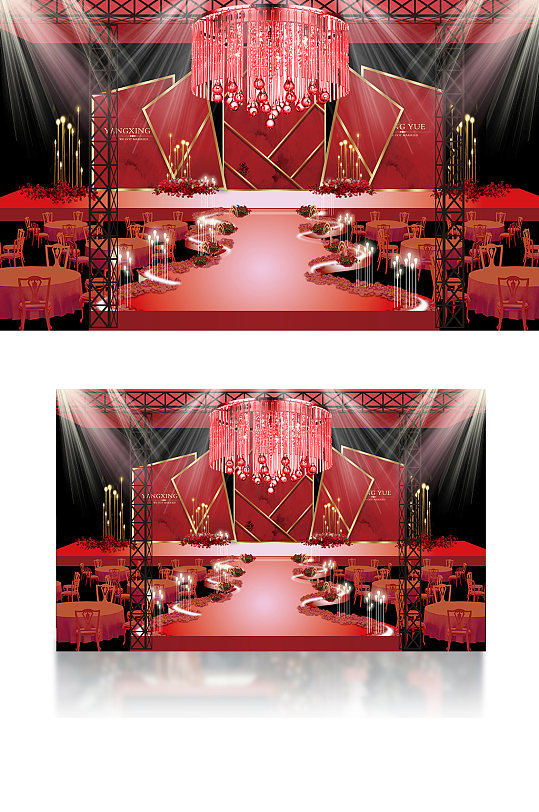 红黑婚礼主背景舞台浪漫大气喜庆温馨-众图网