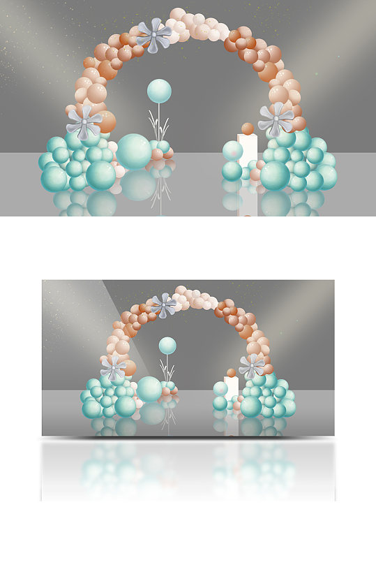 婚礼手绘气球拱门装饰蓝色焦糖色清新合影-众图网