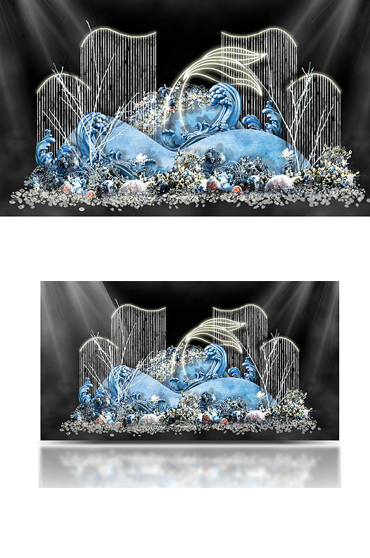 海洋婚礼波浪浮雕留影区效果图背景板-众图网