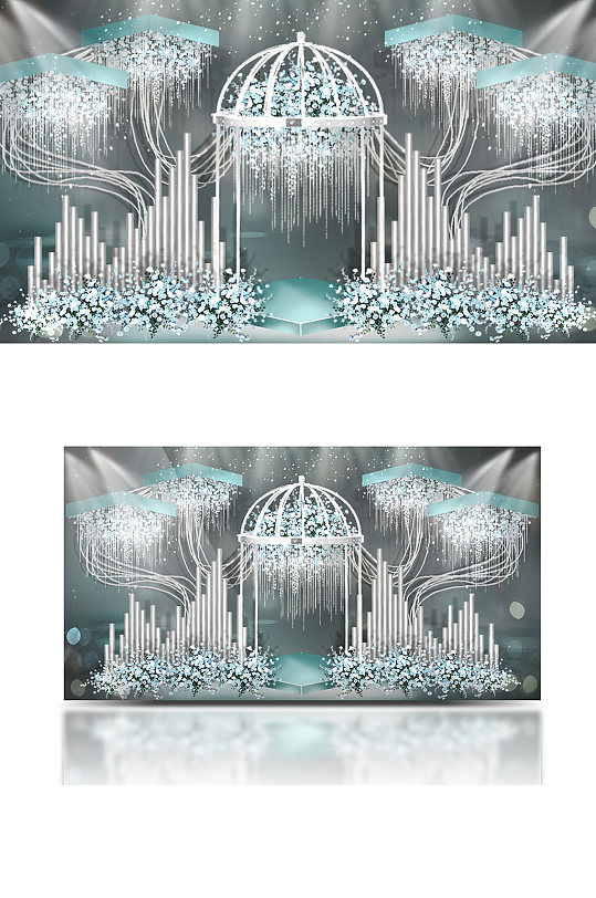 蒂芙尼蓝婚礼留影区效果图欧式轻奢合影舞台-众图网