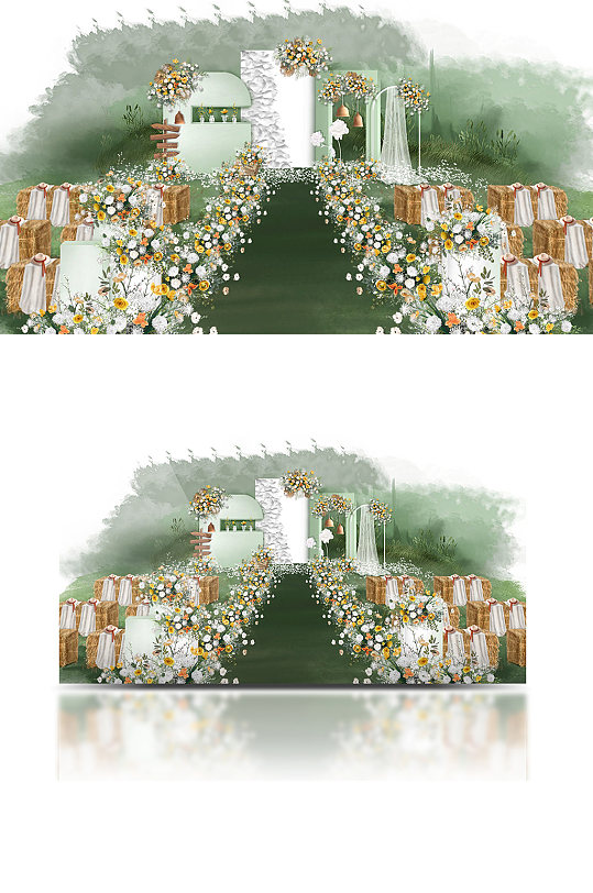 绿色户外婚礼效果图草坪浪漫清新白色仪式-众图网