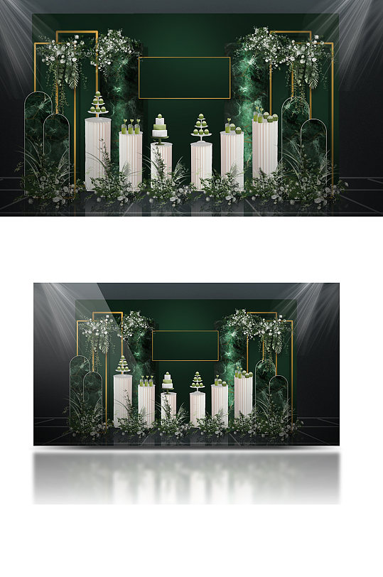 原创墨绿色婚礼甜品区效果图玛瑙绿背景-众图网