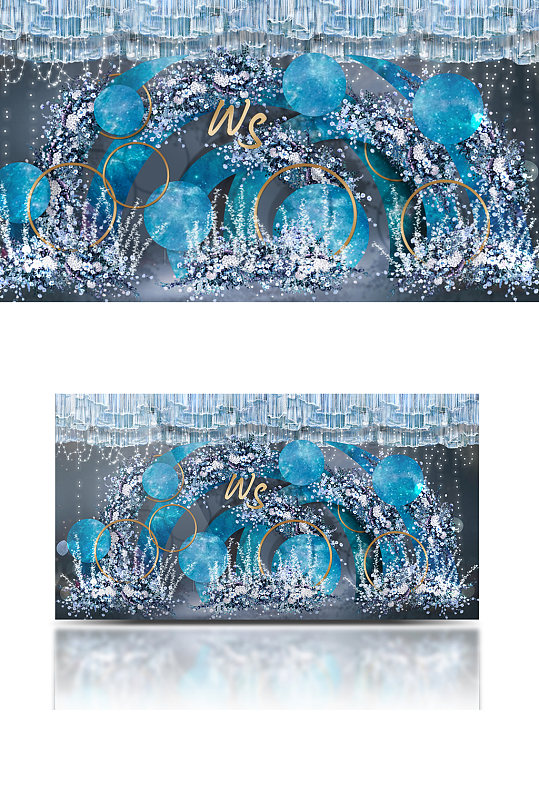 蓝色星空婚礼效果图梦幻浪漫背景板合影区-众图网