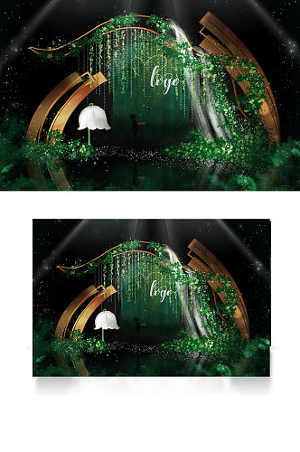 绿色森系迎宾合影区婚礼效果图背景板温馨
