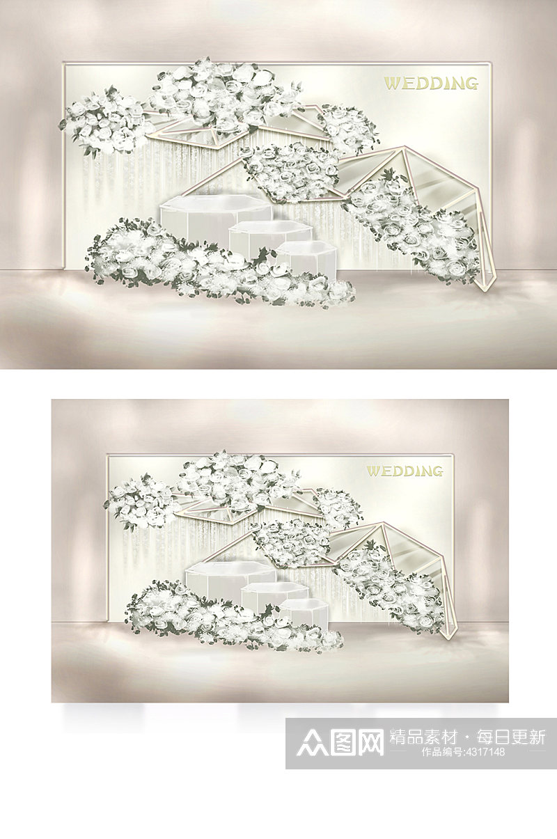欧式金属简约婚礼甜品区效果图背景板素材