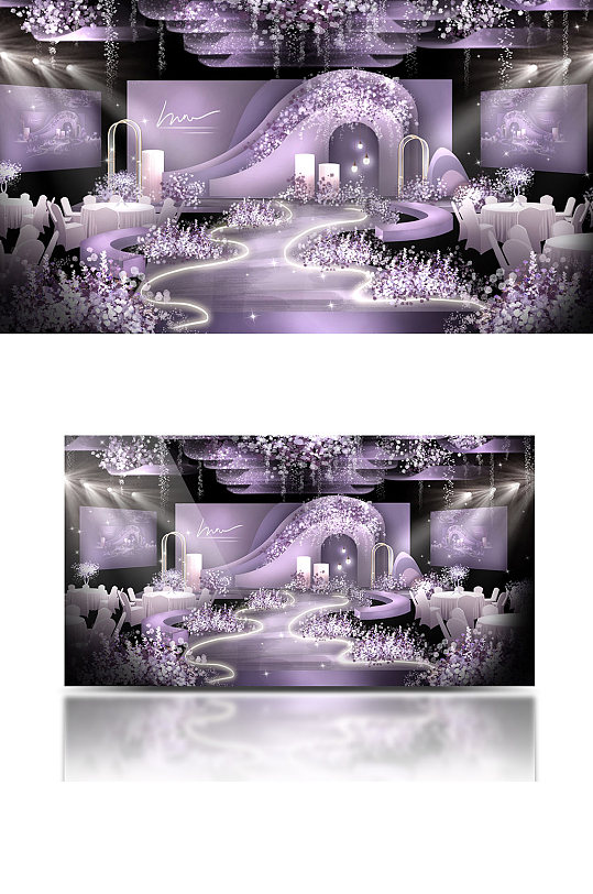 浪漫紫色舞台婚礼效果图梦幻唯美大气-众图网