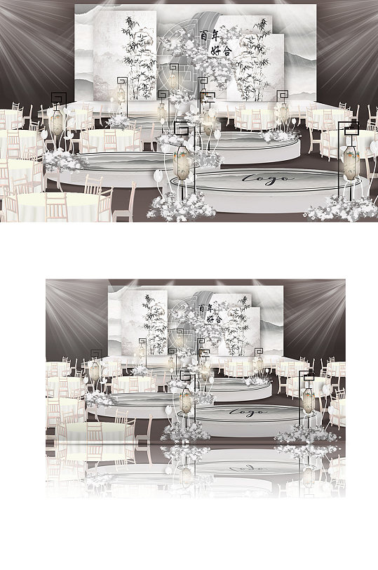 中式水墨婚礼效果图中国风淡雅舞台-众图网