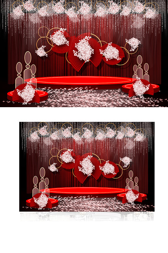 红色简约新中式婚礼效果图psd舞台合影-众图网