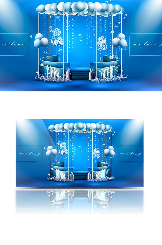 梦幻蓝色气球进场区婚礼效果图卡通可爱-众图网