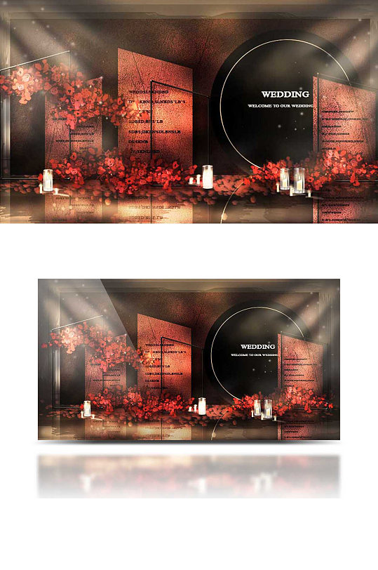红黑简约婚礼合影区效果图迎宾浪漫背景板-众图网