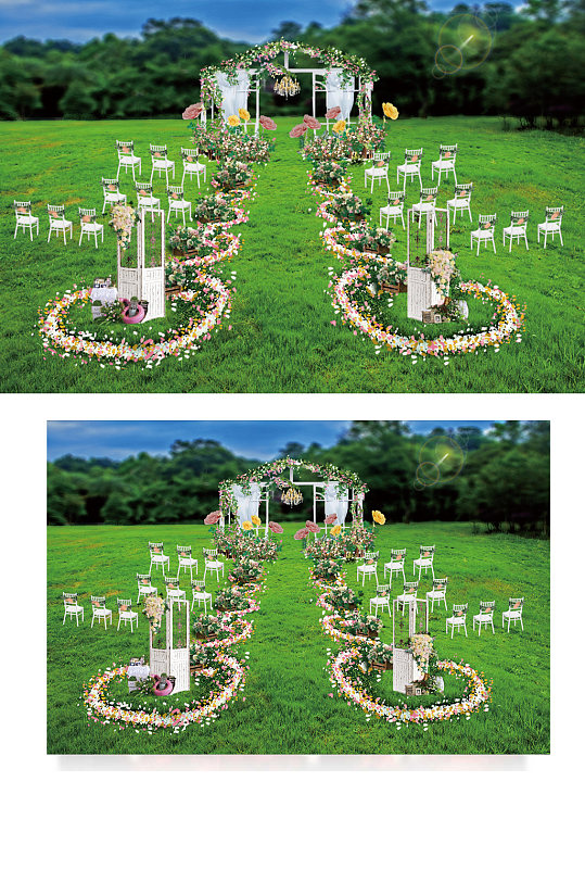 户外小清新森系婚礼仪式区婚礼效果图绿色-众图网
