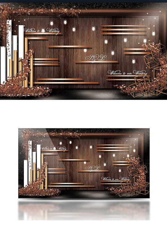 咖啡色简约婚礼效果图背景板复古浪漫-众图网