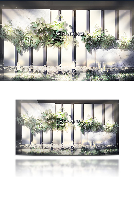 白绿色婚礼合影区效果图合影中国风浪漫-众图网