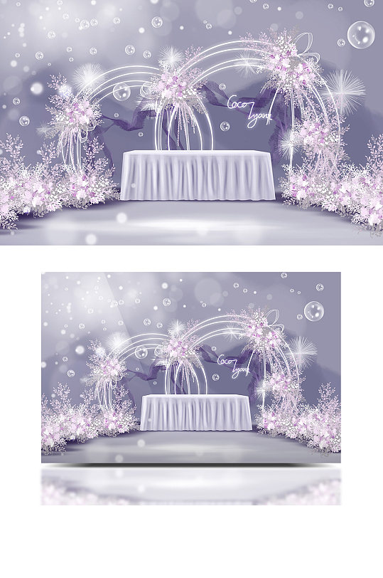 唯美浪漫梦幻浅紫色婚礼效果图迎宾区签到区-众图网