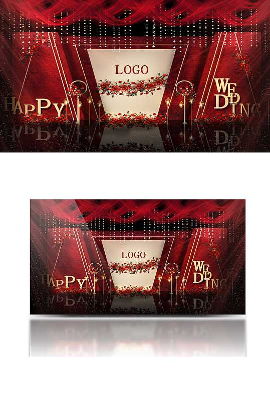 创意红金主题婚礼仪式区大气舞台浪漫-众图网