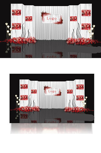 室内设计红白色大理石婚礼迎宾效果图背景板