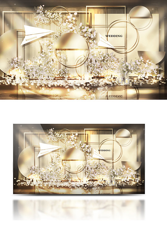香槟色婚礼合影区效果图唯美轻奢背景板-众图网