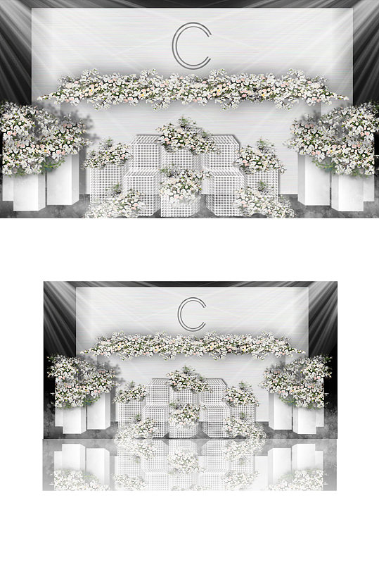 白色简约婚礼迎宾区效果图合影背景板-众图网