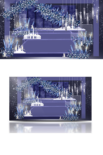 蓝紫色梦幻婚礼舞台效果图合影背景板