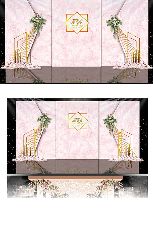 粉色婚礼迎宾区粉色大理石婚礼背景板合影-众图网