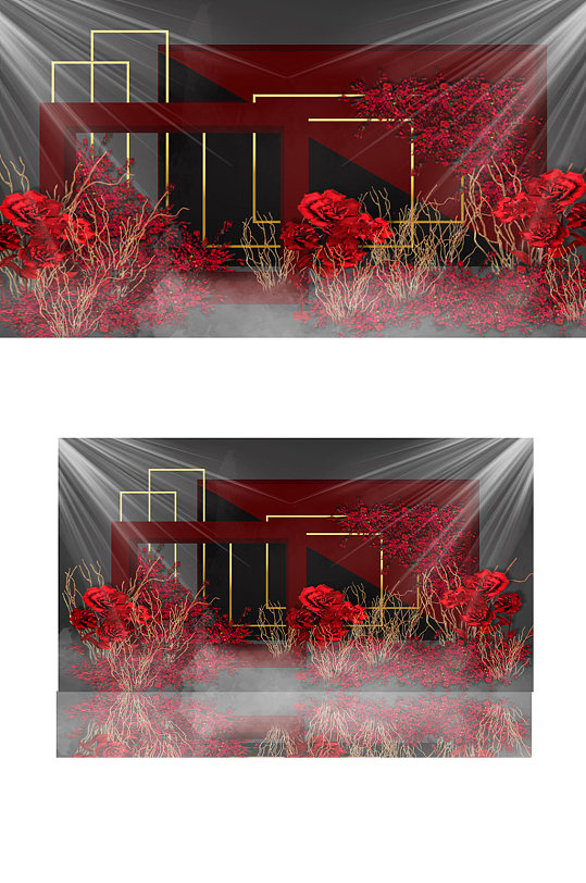 红色婚礼迎宾区效果图大气INS风浪漫