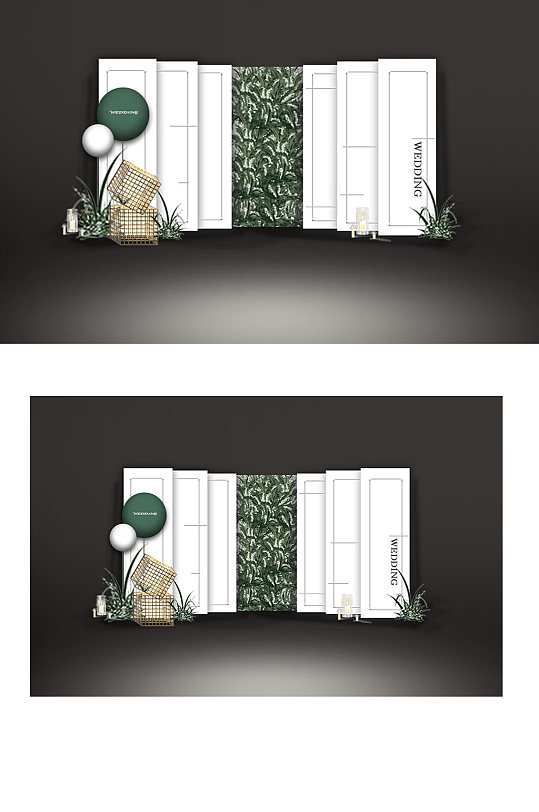 白绿婚礼合影区背景板浪漫清新迎宾简约-众图网
