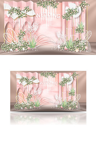 简约粉色婚礼效果图设计迎宾背景合影区