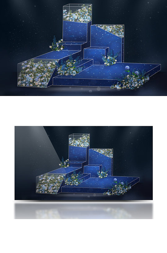 蓝色星空婚礼合影区合影背景板浪漫-众图网