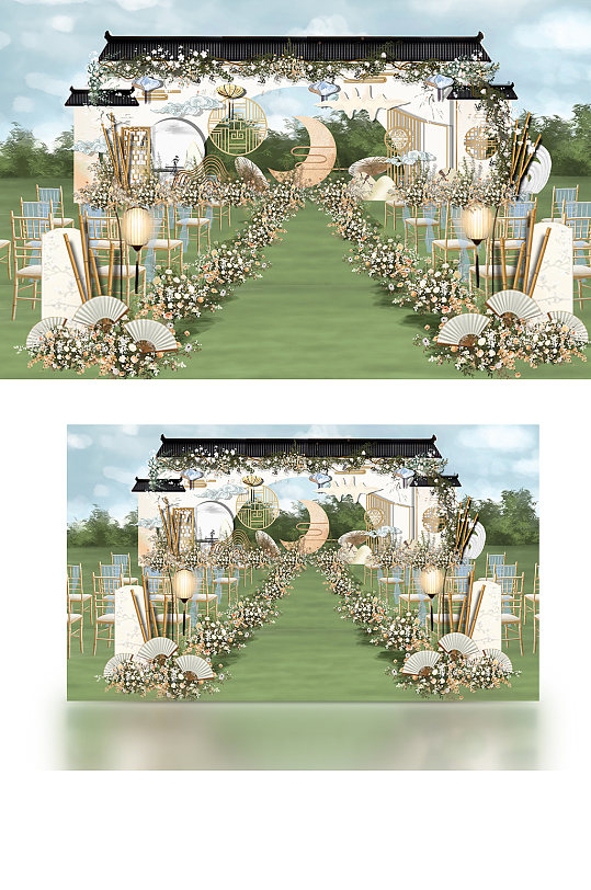 户外中式婚礼仪式区草坪浪漫清新简约-众图网