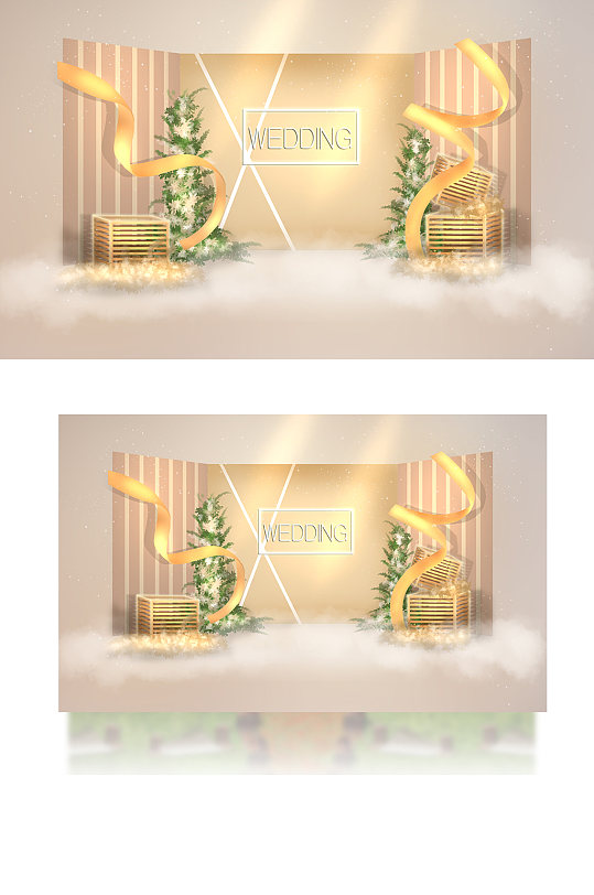 香槟色婚礼效果图迎宾区合影区背景板轻奢-众图网