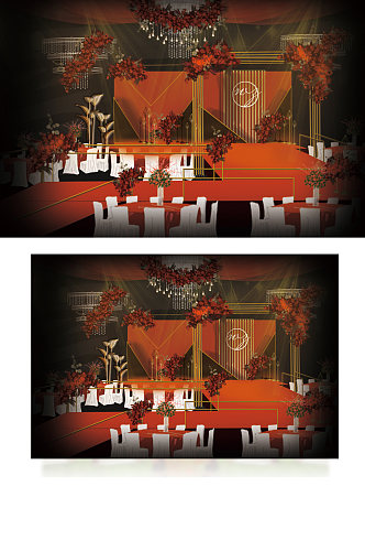 红白色婚礼效果图大气舞台浪漫仪式区