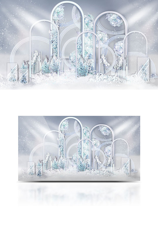 蓝紫色浪漫唯美现代合影区婚礼效果图背景板-众图网