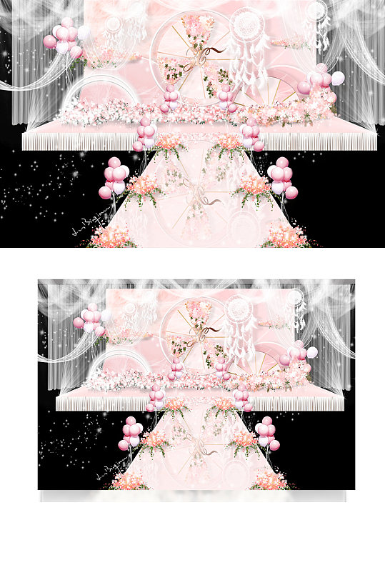 清新唯美浪漫粉白色捕梦网婚礼仪式区舞台-众图网