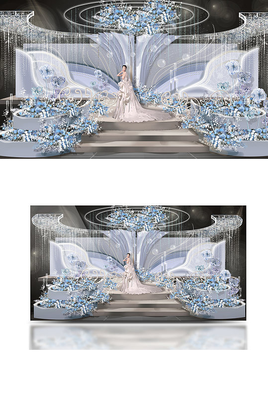 唯美浪漫雾霾蓝婚礼梦幻温馨舞台仪式区-众图网