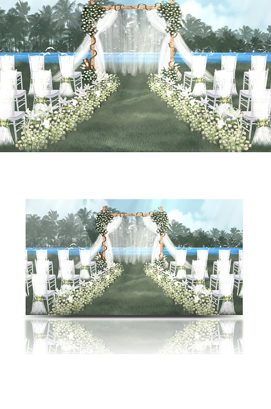 唯美草坪户外婚礼效果图清新简约白色-众图网