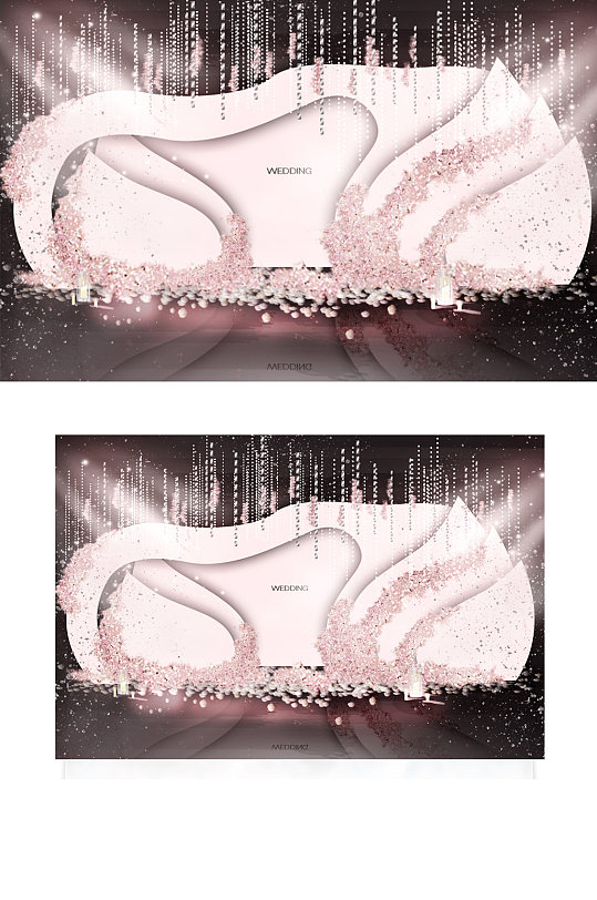 粉色婚礼合影区效果图清新背景板合影区-众图网