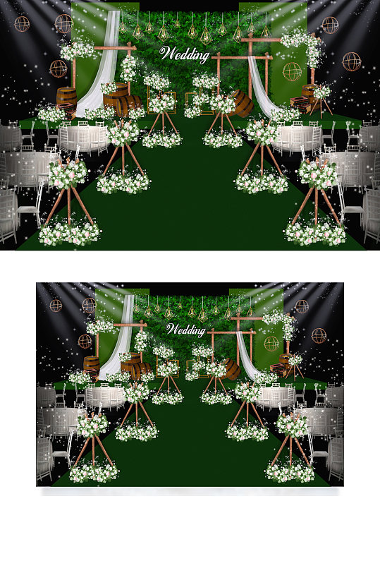 小清新森系婚礼舞台效果图白色清新-众图网