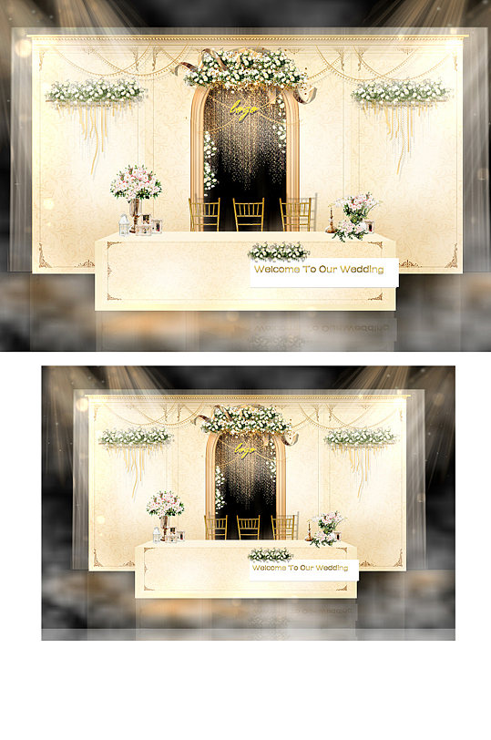香槟色欧式婚礼签到简约背景板唯美合影区-众图网
