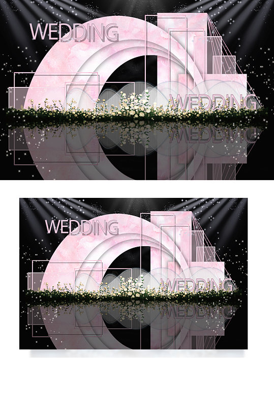 粉白色大理石风婚礼迎宾区效果图唯美合影区-众图网